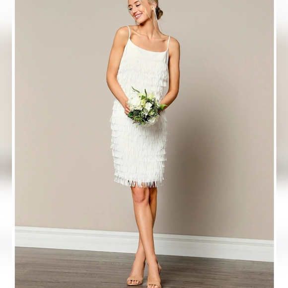 Aidan By Aidan Mattox Fringed Square Neck Sleeveless Mini Dress - Picture 2 of 8